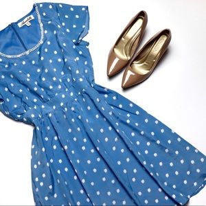 ANNABELLA Blue Polka Dot Pearl Neckline Dress